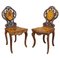 Walnut Edelweis Marquetry Chairs from Swiss Brienz, 1890s, Set of 2 1