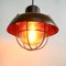 Small Patinated Steel Pendant Light with Lampshade, 1950s 5