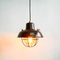 Small Patinated Steel Pendant Light with Lampshade, 1950s 3