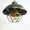 Small Patinated Steel Pendant Light with Lampshade, 1950s 4