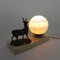 Lámpara de escritorio Art Déco con ciervo y bola de vidrio, años 30, Imagen 1