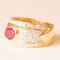 Anillo vintage de oro amarillo de 18 k con rubí y diamantes de talla brillante, Imagen 5