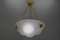 French Art Deco White Frosted Glass and Bronze Pendant Light with Floral Motifs, 1930s 19