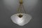 French Art Deco White Frosted Glass and Bronze Pendant Light with Floral Motifs, 1930s 18