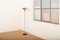 Floor Lamp in Black Metal Base, Gray Painted Tubular Steel Frame, Red Painted Metal Shade, Frosted Glass Diffuser, Image 9