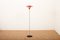Floor Lamp in Black Metal Base, Gray Painted Tubular Steel Frame, Red Painted Metal Shade, Frosted Glass Diffuser, Image 1