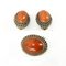 Vintage Carnelian Chinese Export Vermeil Silver Earrings and Brooch, 1970s, Set of 3, Image 5