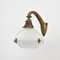 Antique Brass Wall Light with Holophane Glass Shade, 1920s, Image 1