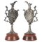 Napoleon III Period Silvered Bronze Ewers with Griotte Marble Bases, Set of 2 1