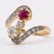 Art Nouveau Ring in 18k Yellow and White Gold with Ruby and Diamonds, 1960s 4