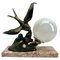 Art Deco French Table Lamp with stylized Spelter Representation of Bird, 1935, Image 1