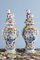 18th Century Dutch Delftware Polychrome Covered Baluster Vases, Set of 2 1