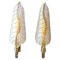 White and Gold Murano Glass Wall Lights in the Shape of Leaves, Set of 2 1