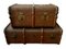 Antique Steamer Trunks in Elm and Canvas with Leather Handles, 1890s, Set of 2 1