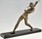 Limousin, atleta Art Déco con lanza o lanzador de jabalina, 1930, metal sobre base de mármol, Imagen 8