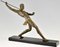 Limousin, atleta Art Déco con lanza o lanzador de jabalina, 1930, metal sobre base de mármol, Imagen 2