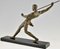 Limousin, atleta Art Déco con lanza o lanzador de jabalina, 1930, metal sobre base de mármol, Imagen 5