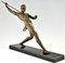 Limousin, atleta Art Déco con lanza o lanzador de jabalina, 1930, metal sobre base de mármol, Imagen 3