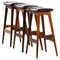 Bar Stools in Rosewood and Black Leather by Johannes Andersen, 1961, Set of 3 1