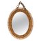 Mid-Century Oval Rattan and Bamboo Wall Mirror with Chain, Italy, 1960s 1