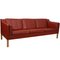 Three-Seater 2213 Sofa in Patinated Red Leather by Børge Mogensen, 1980s 3