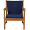 Sessel mit blauem Stoffbezug von Hans Wegner, 1960er 1