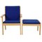 GE284 Stuhl mit Ottomane aus blauem Stoff von Hans Wegner, 2000er, 2er Set 2