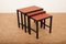 Nesting Tables with Painted Black Wooden Frame & Red Linoleum Tops, Set of 3 1