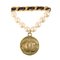 Round CC Mark Plate Chain Pearl Swing Brooch in Black from Chanel 1