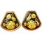 Vintage Cloisonne Golden Earrings with Black and Yellow Chain, Stud, H Logo, Mademoiselle Design from Hermes, Set of 2 1