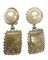 Givenchy Vintage Faux Pearl And Golden Dangle Earrings With Logo Square Plate, Set of 2 1