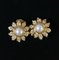 Chanel Vintage Golden Sunflower Design Earrings With Crystal Stones And Faux Pearl, Set of 2 1