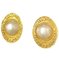 Chanel Vintage Golden Earrings With Oval Shape Faux Pearl And Engraved Logo, Set of 2 1