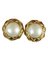 Vintage Gold Tone Round Earrings with Faux Pearl and Matelasse Gold Frame, Set of 2 1