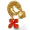 Vintage Thick Gold Chain Long Necklace with Orange Red Gripoix Flower Pendant Top from Celine 1