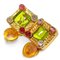 Orecchini Chanel vintage mini quadrati dorati con pietra Gripoix verde, rosa e trasparente, set di 2, Immagine 1