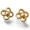 Vintage Golden Clover Flower Earrings with Faux Pearl from Celine, Set of 2, Image 1