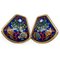 Vintage Cloisonne Emaille Goldene Ohrringe mit Blauem Ozean, Bunten Muscheln Und Roter Koralle von Hermes, 2 . Set 1