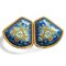 Goldene Vintage Cloisonne Emaille Ohrringe mit Stern und Blumen Design auf Blau von Hermes, 2 . Set 1