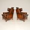 Antique Leather Wing Back Armchairs, 1920s, Set of 2 3