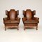 Antique Leather Wing Back Armchairs, 1920s, Set of 2 1