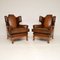 Antique Leather Wing Back Armchairs, 1920s, Set of 2 2