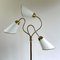 Triple Gooseneck Brass & Off White Fabric Floor Lamp, Sweden, 1950s 3