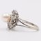 Vintage 18k White Gold Pearl and Diamond Flower Ring, 1960s 5