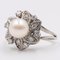 Vintage 18k White Gold Pearl and Diamond Flower Ring, 1960s 4