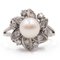Vintage 18k White Gold Pearl and Diamond Flower Ring, 1960s 1