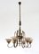 Lámpara de araña vintage de seis brazos de latón y vidrio soplado marrón atribuida a Paolo Buffa, años 30, Imagen 1