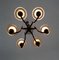 Lámpara de araña vintage de seis brazos de latón y vidrio soplado marrón atribuida a Paolo Buffa, años 30, Imagen 4