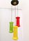 Red, Yellow and Green Three-Light Cased Glass Chandelier attributed to Vistosi, Italy 4