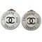 Silver Black Croisiere Metal 00 C Coco Mark Round Plate Earrings from Chanel, Set of 2 1